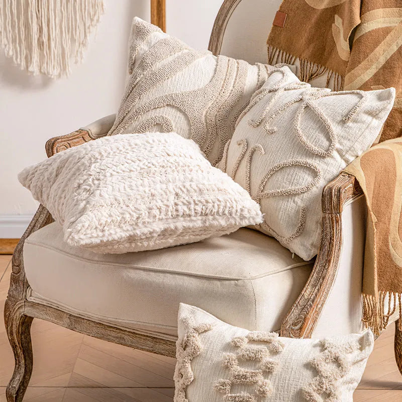 Knitted tassel sofa cushion cover in spiral dots pattern with pp cotton filler