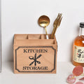 Wooden kitchen storage box with grid dividers for cutlery organisation