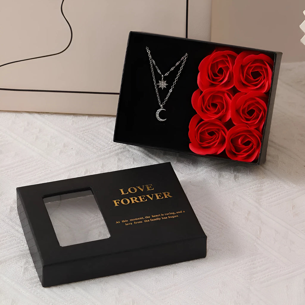 Six soap flower artificial roses in Korean-style gift packaging with choice of red, pink, or black colours