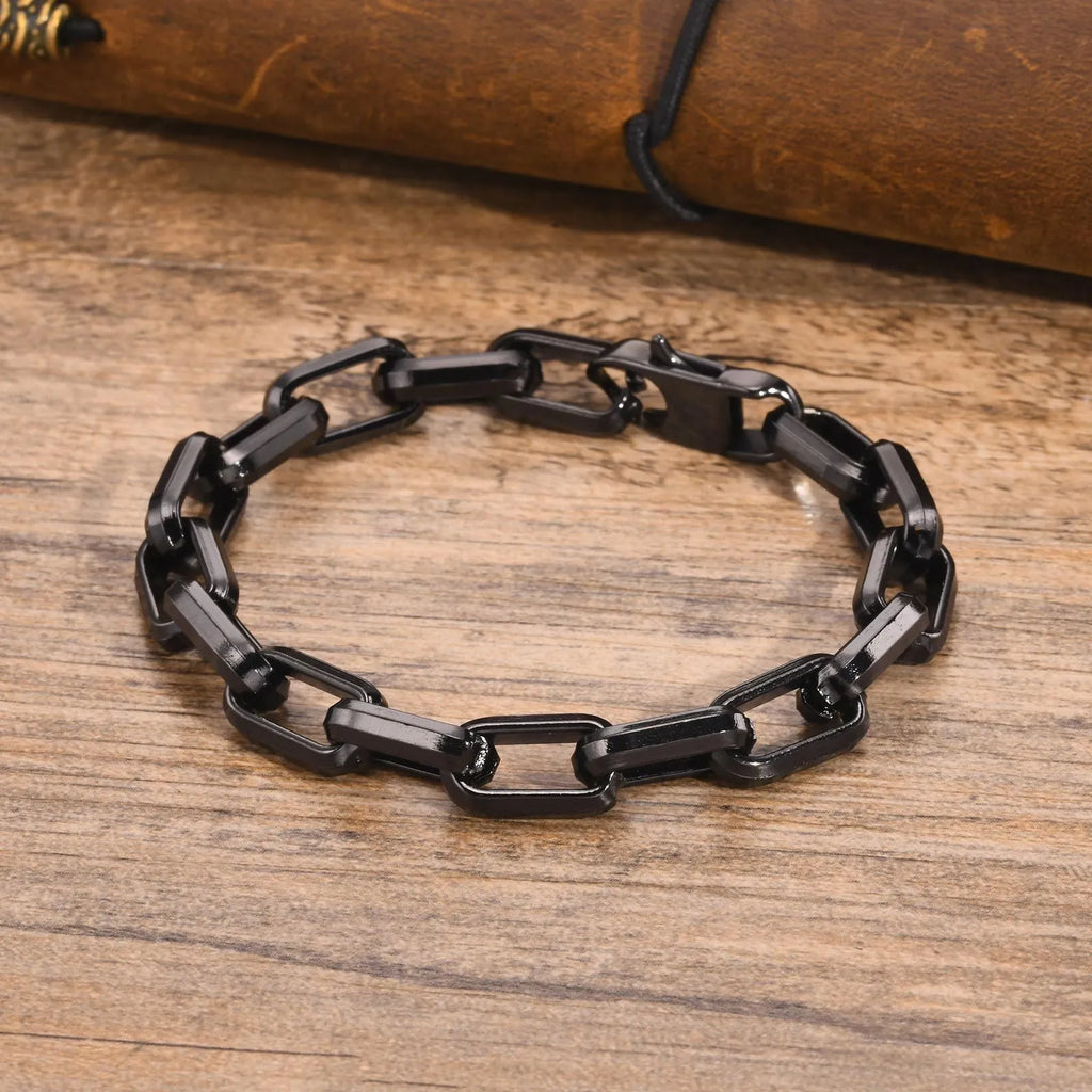 Men's simple square chain titanium steel bracelet in gold, black, steel, or retro colour.