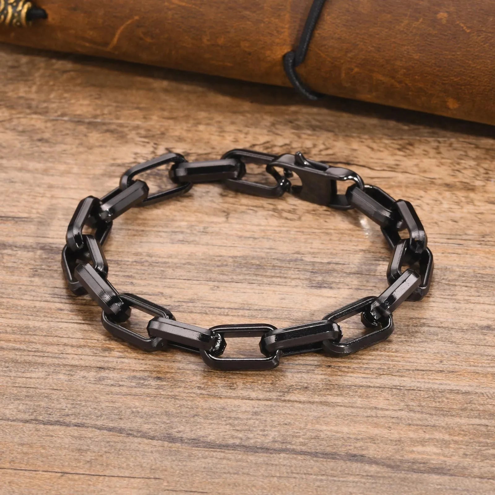 Men's simple square chain titanium steel bracelet in gold, black, steel, or retro colour.