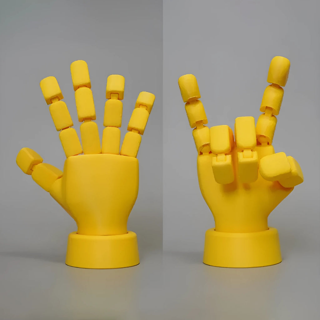 Yellow movable joint hand prop ornament with articulated fingers and American style decoration