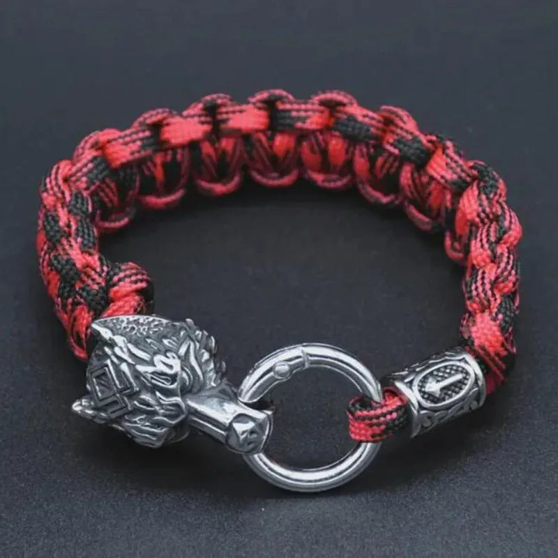 Stainless steel wolf head bracelet with Luen character design in camouflage colour
