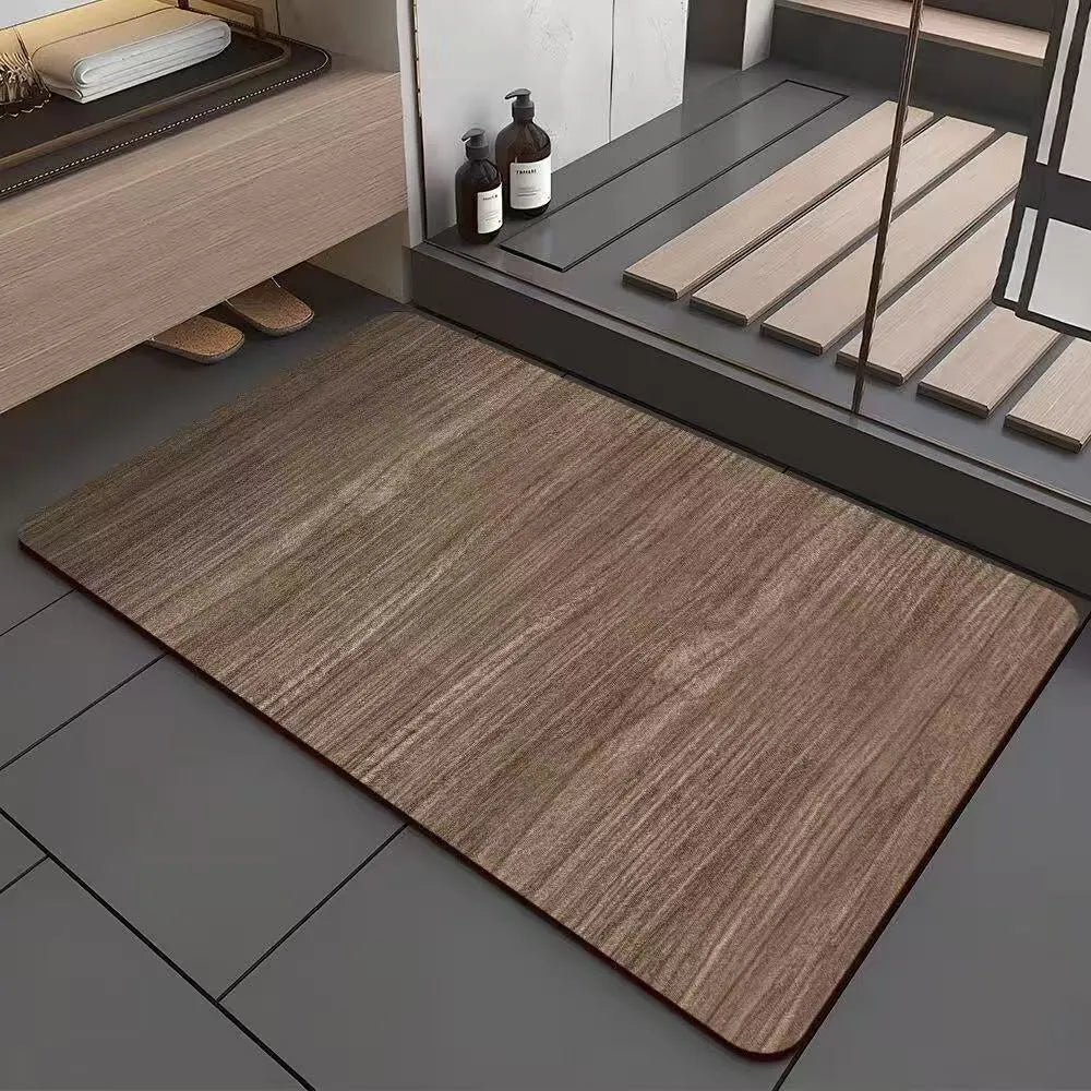 American wood grain pattern diatom mud washroom door mat with geometric design and non-slip surface