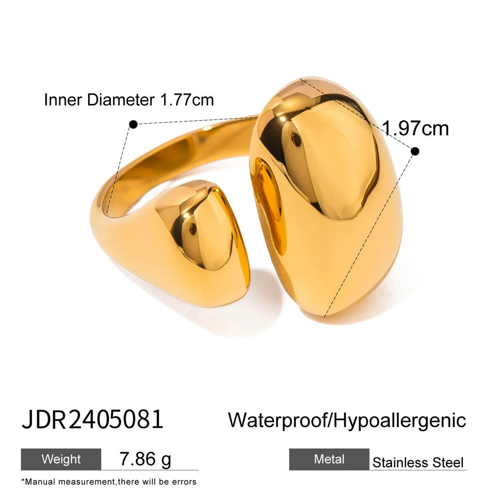 Geometric stainless steel open ring for women with electroplated finish