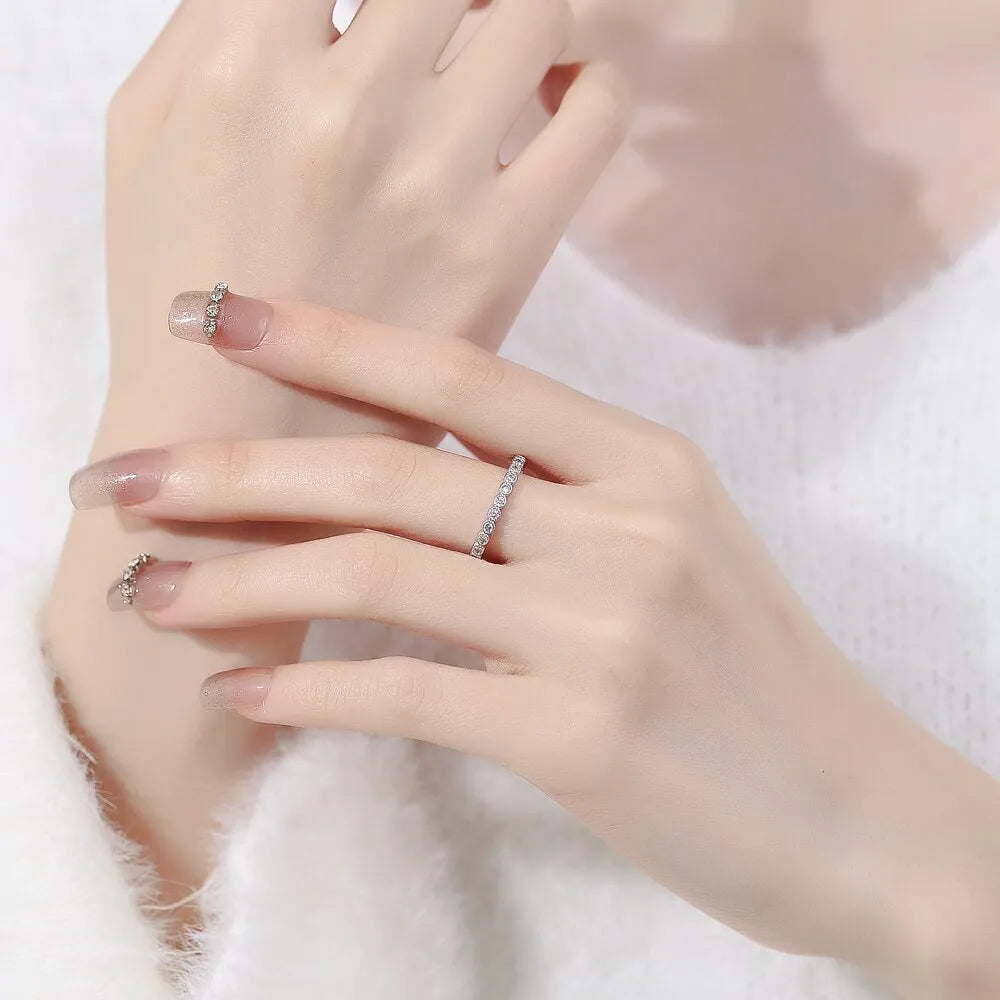 Women's open mouth geometric ring with diamond tail design in electroplated white gold colour