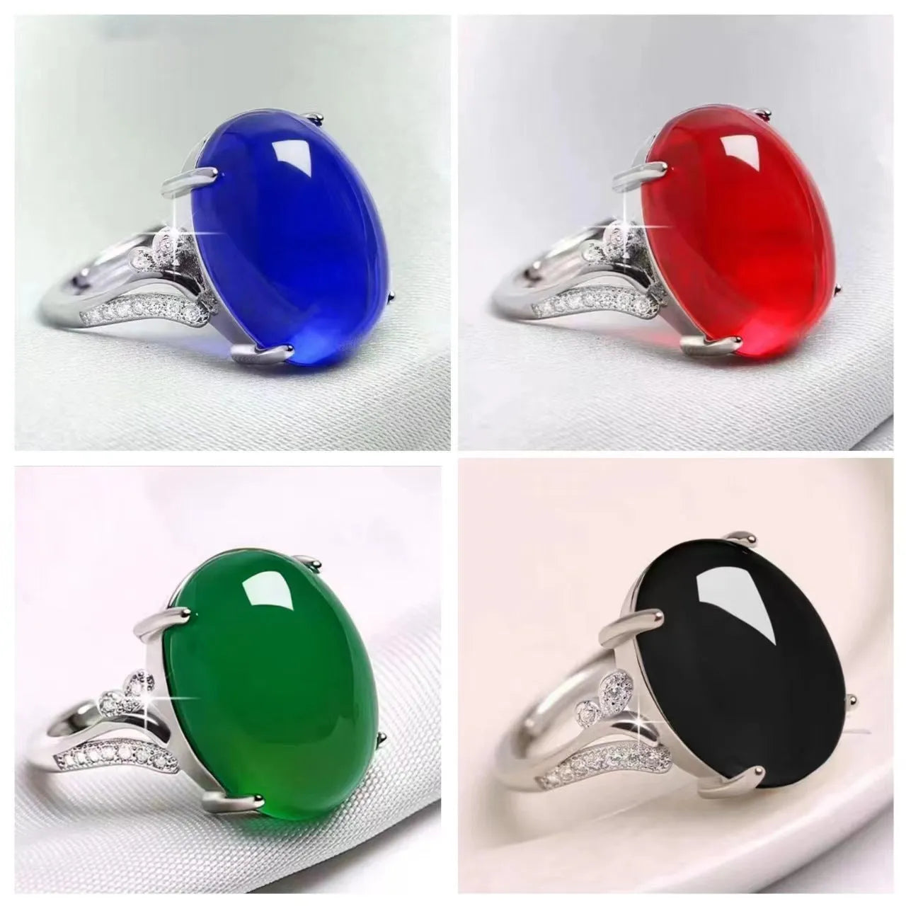 Adjustable natural sapphire ring in ethnic geometric design showing five colour options