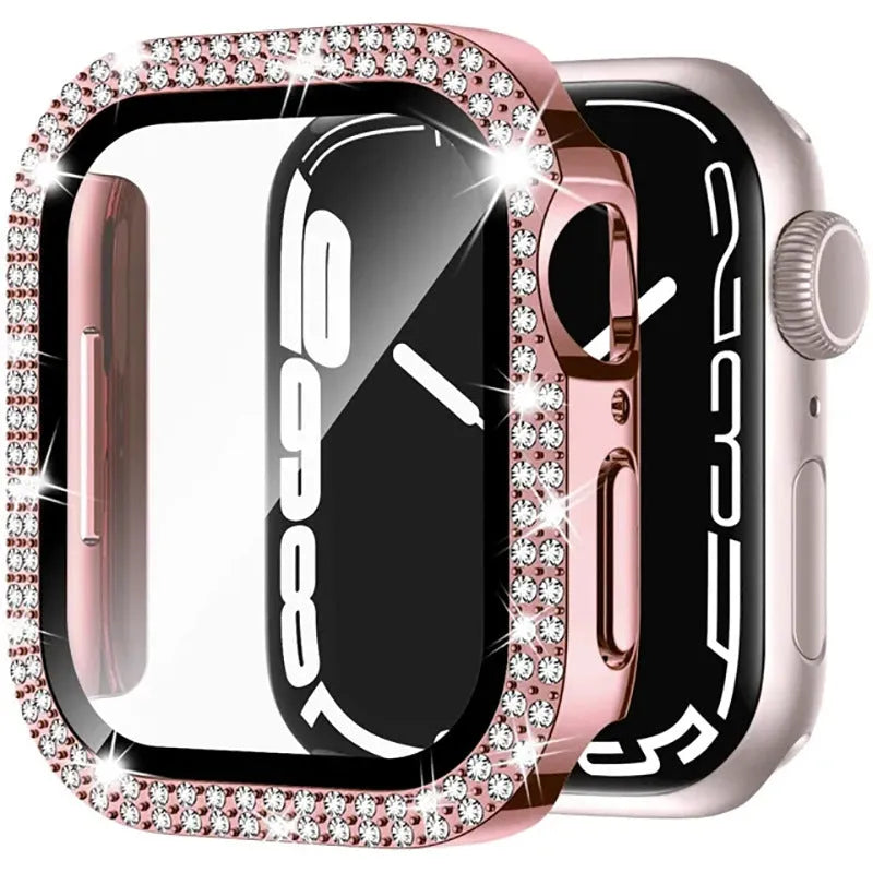 Apple Watch case with double diamond glass peep-proof screen protector in multiple colour options.