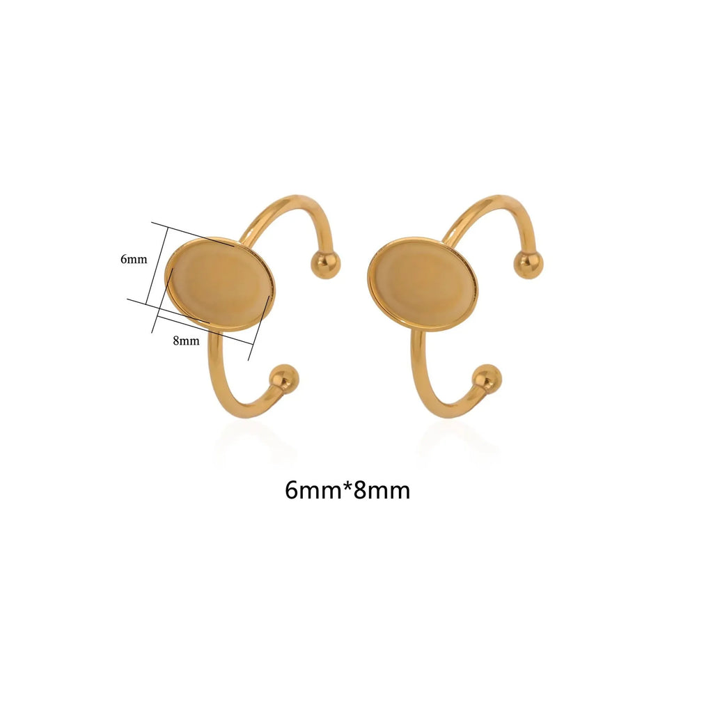 Golden electroplated stainless steel ring setting with totem pattern in various oval, rectangle, round and heart shapes