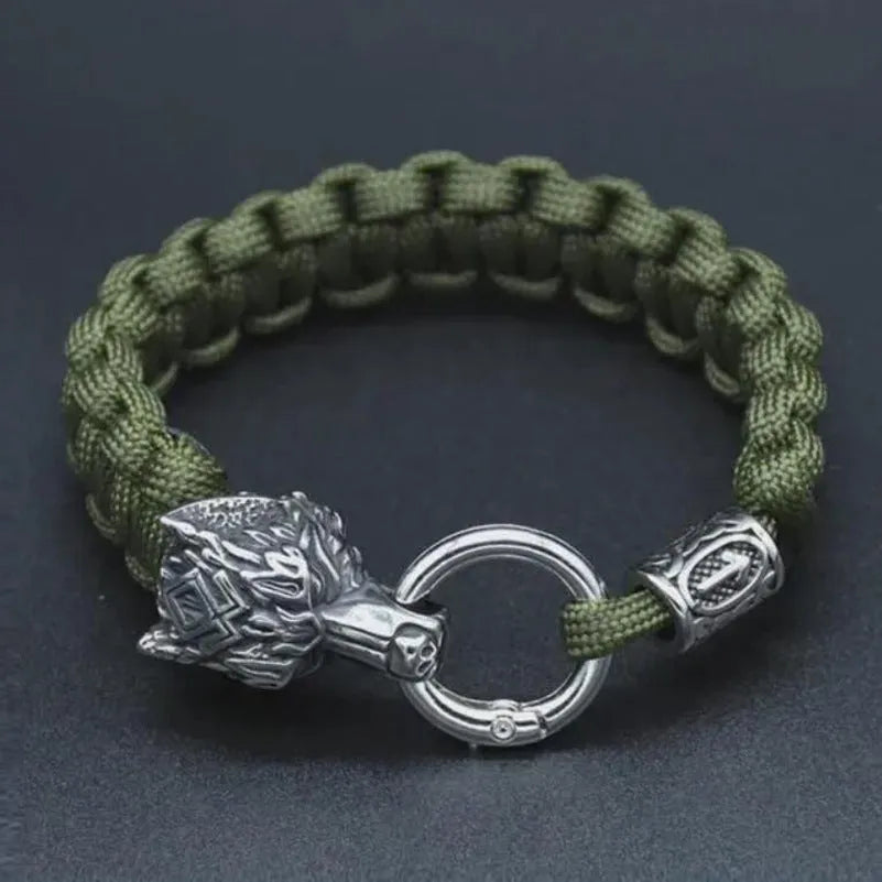 Stainless steel wolf head bracelet with Luen character design in camouflage colour
