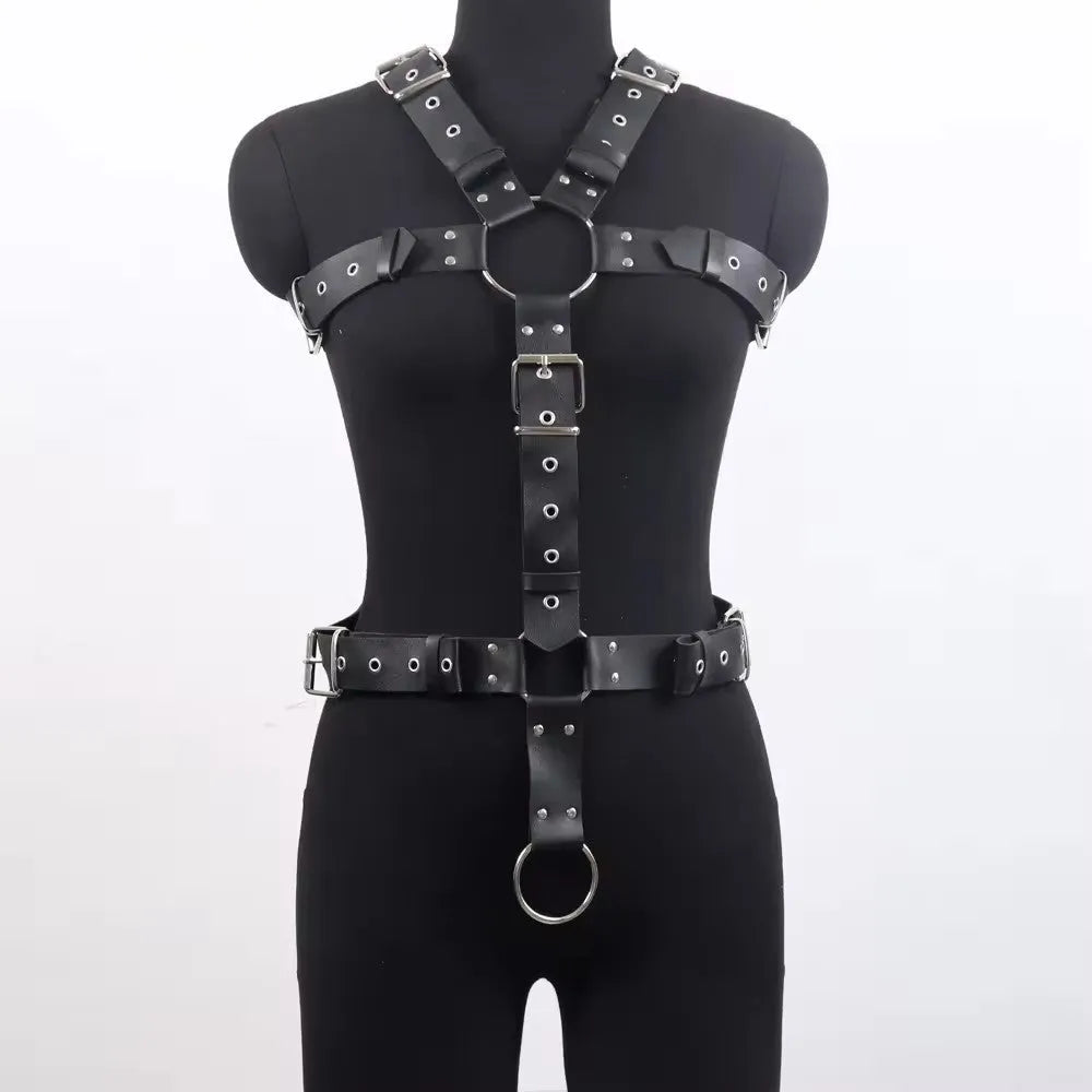 Black imitation leather shapewear with thin width and pin buckle fastening