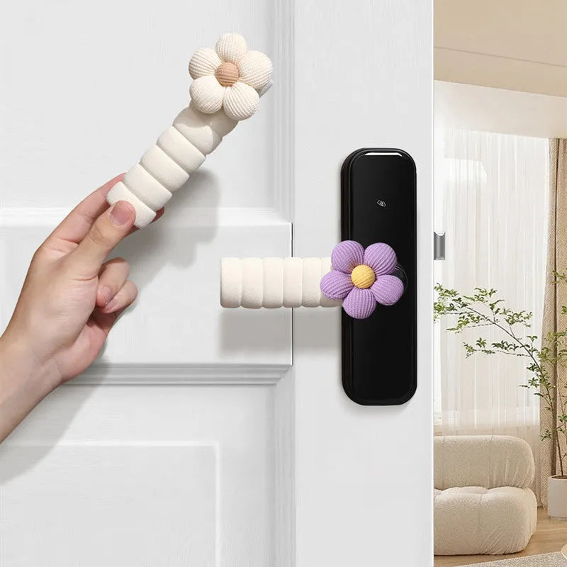 Round floral patterned PEVA door handle protective cover in beige colour.