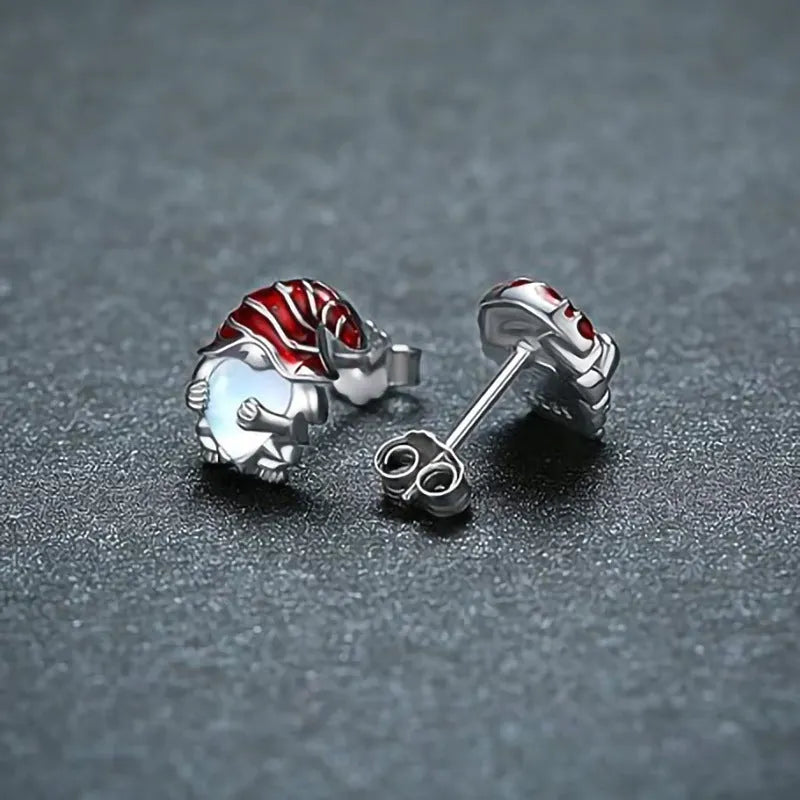 Cute Santa Claus motif heart-shaped earrings for women in a white gold colour.