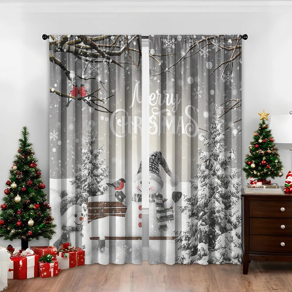 3D digitally printed Christmas curtains in polyester fabric with high sunshade functionality