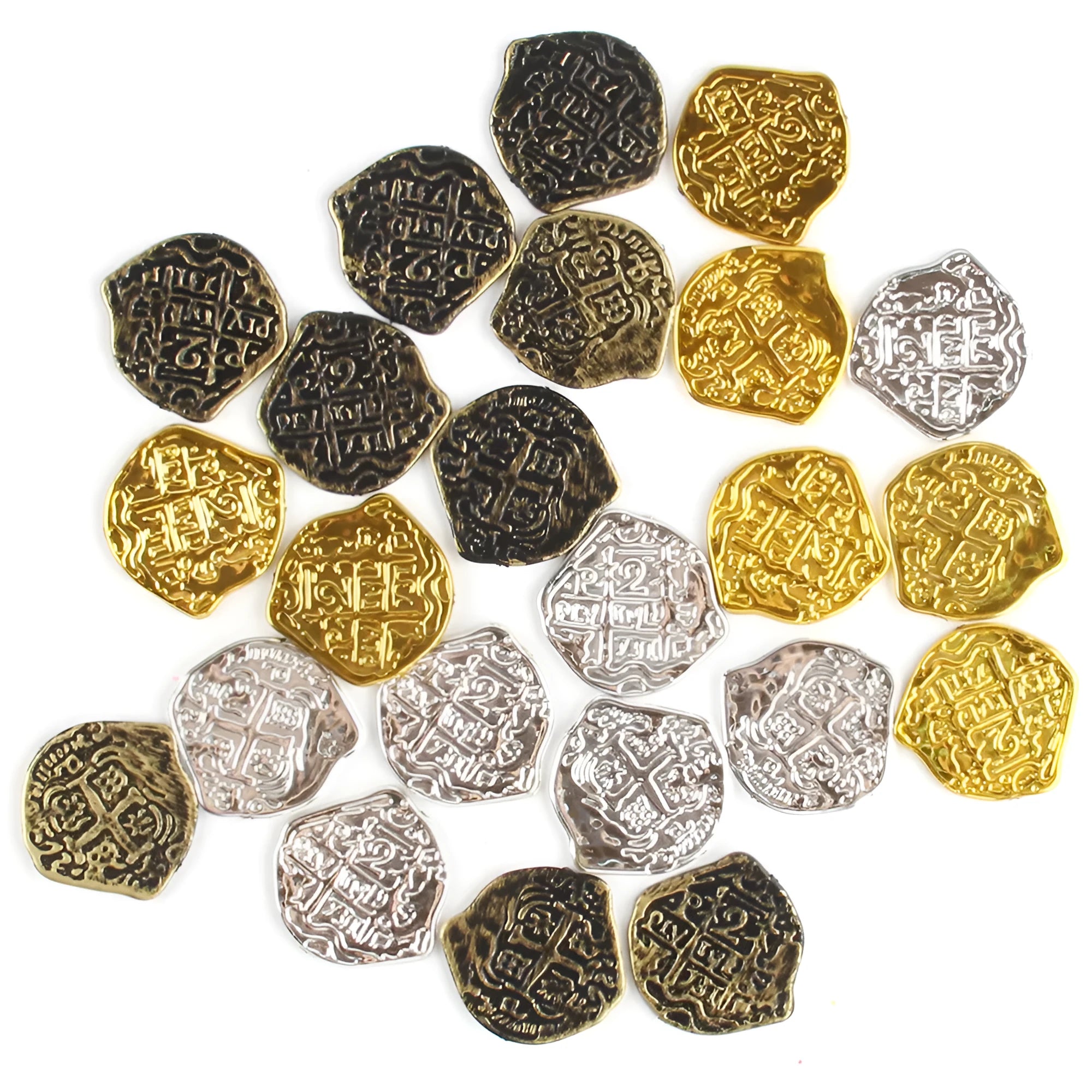 Doli Roman pirate treasure coins pack of 100 with electroplated gold bronze silver finish