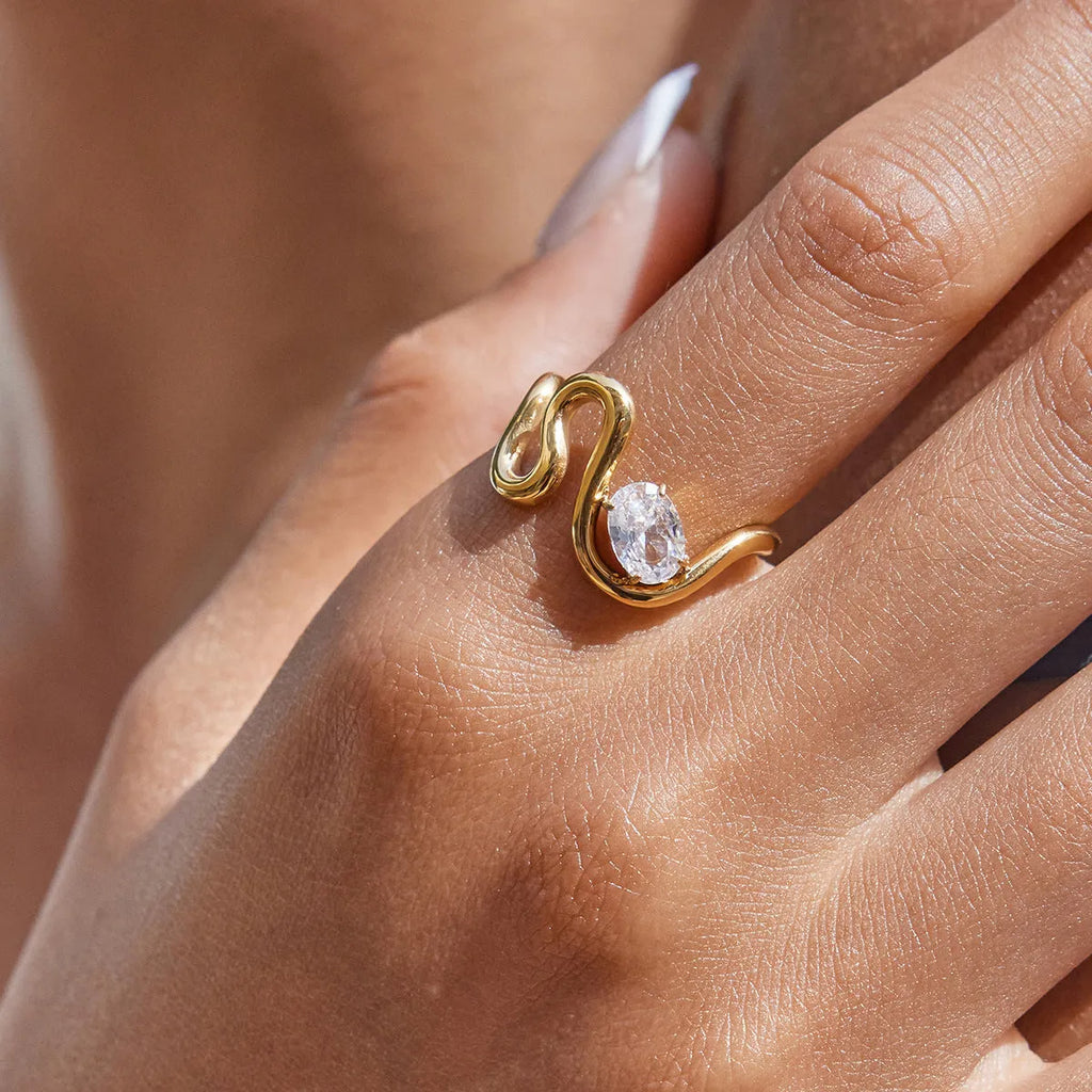 Stainless steel geometric zircon ring in European American unisex style