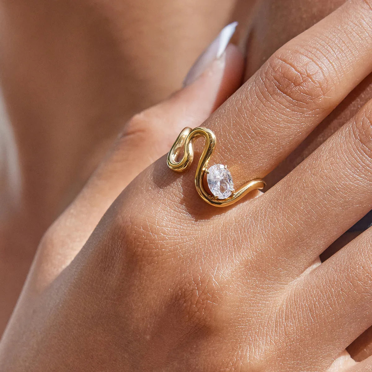 Stainless steel geometric zircon ring in European American unisex style