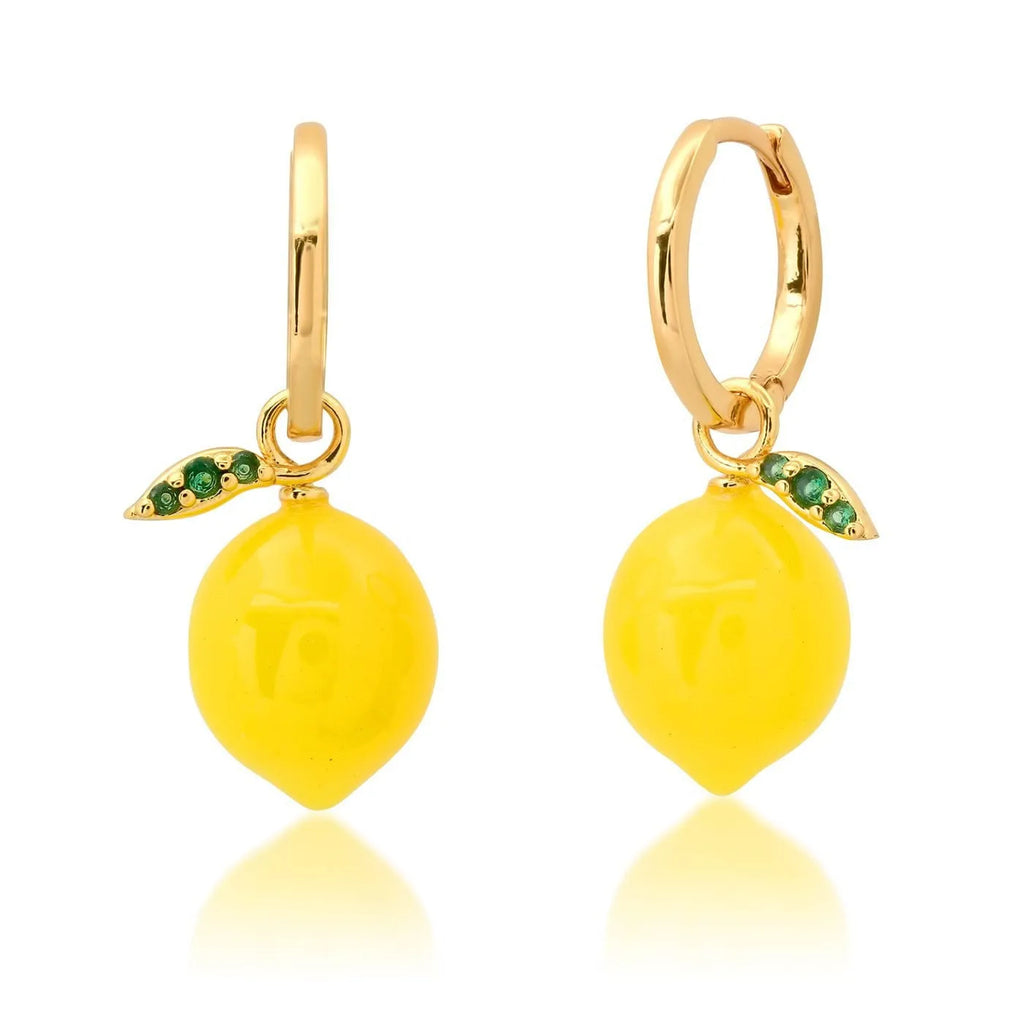 Gold plated fruit and vegetable design earrings in carrot, orange, blueberry, chilli, lemon, olive and peach options