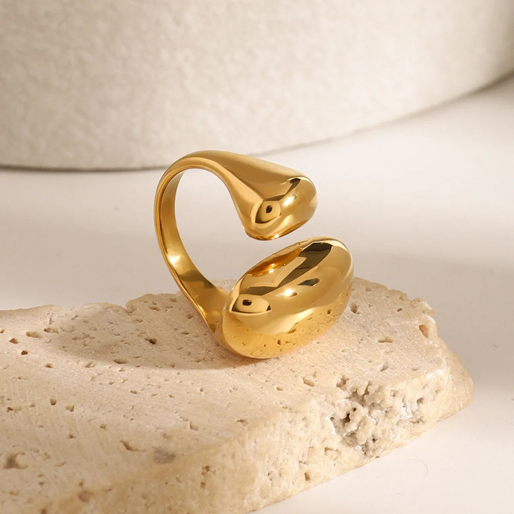 Geometric stainless steel open ring for women with electroplated finish
