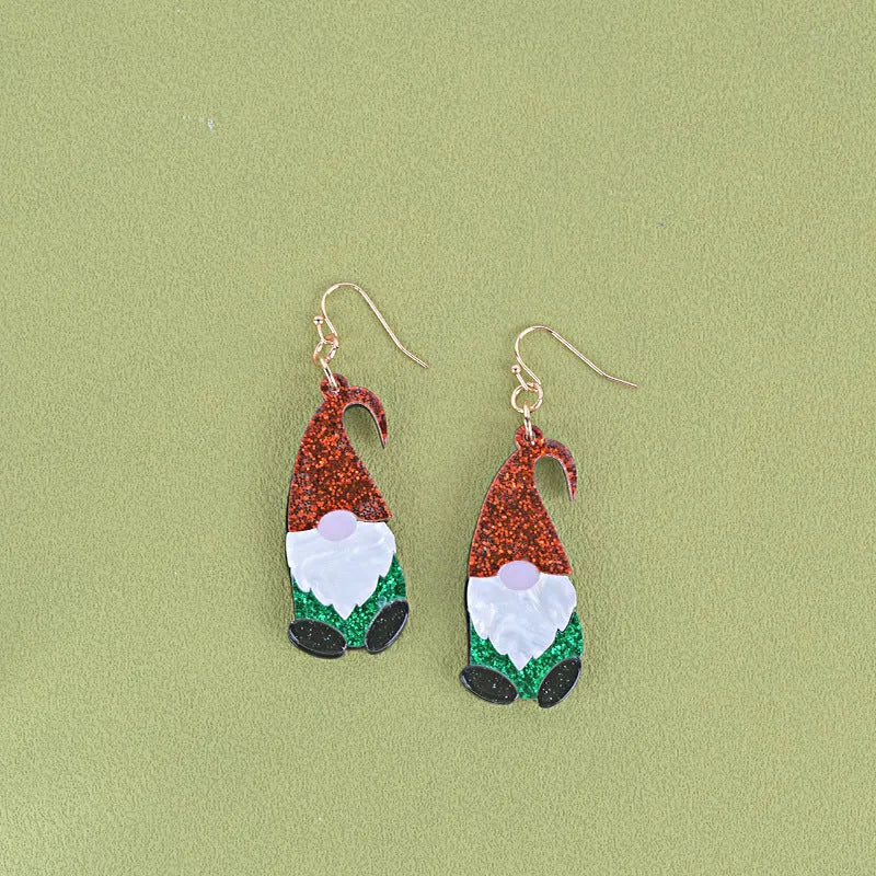 Cartoon Santa Claus acrylic fashion earrings with red and green hat design options