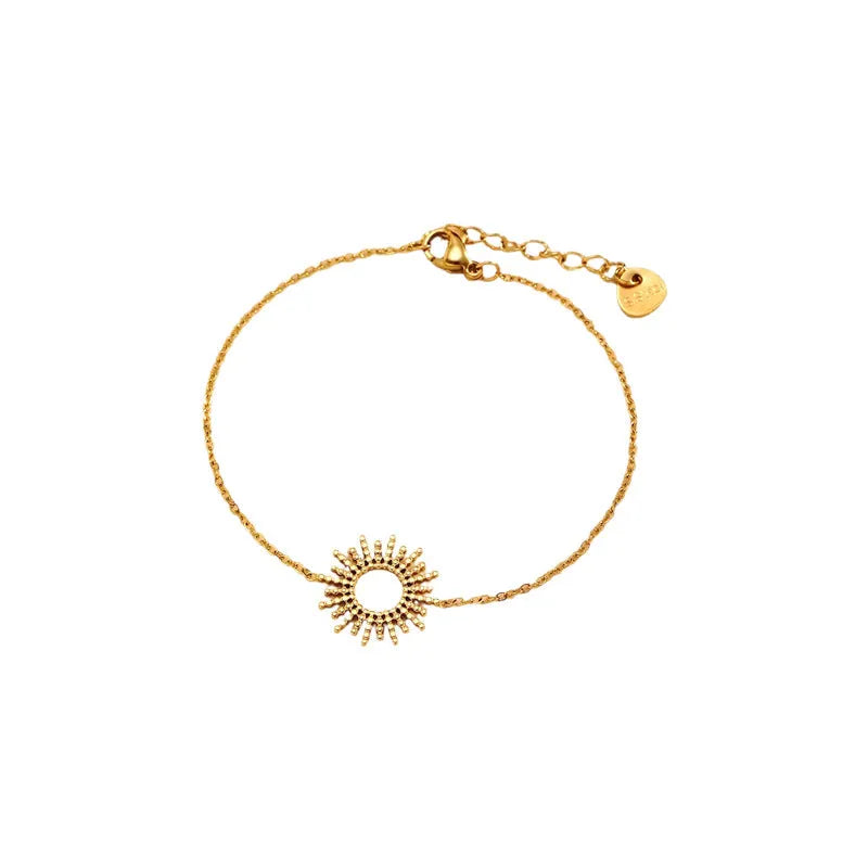 Gold sunflower bracelet and necklace set with geometric chain design