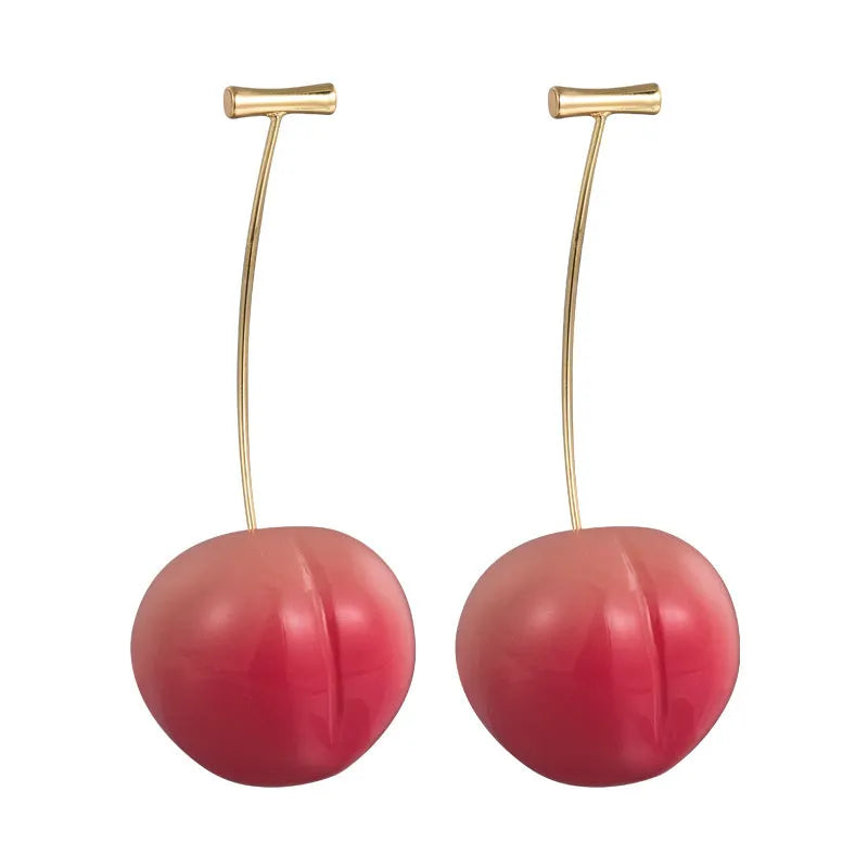 Acrylic peach fruit earrings with copper hooks in small and large size variations