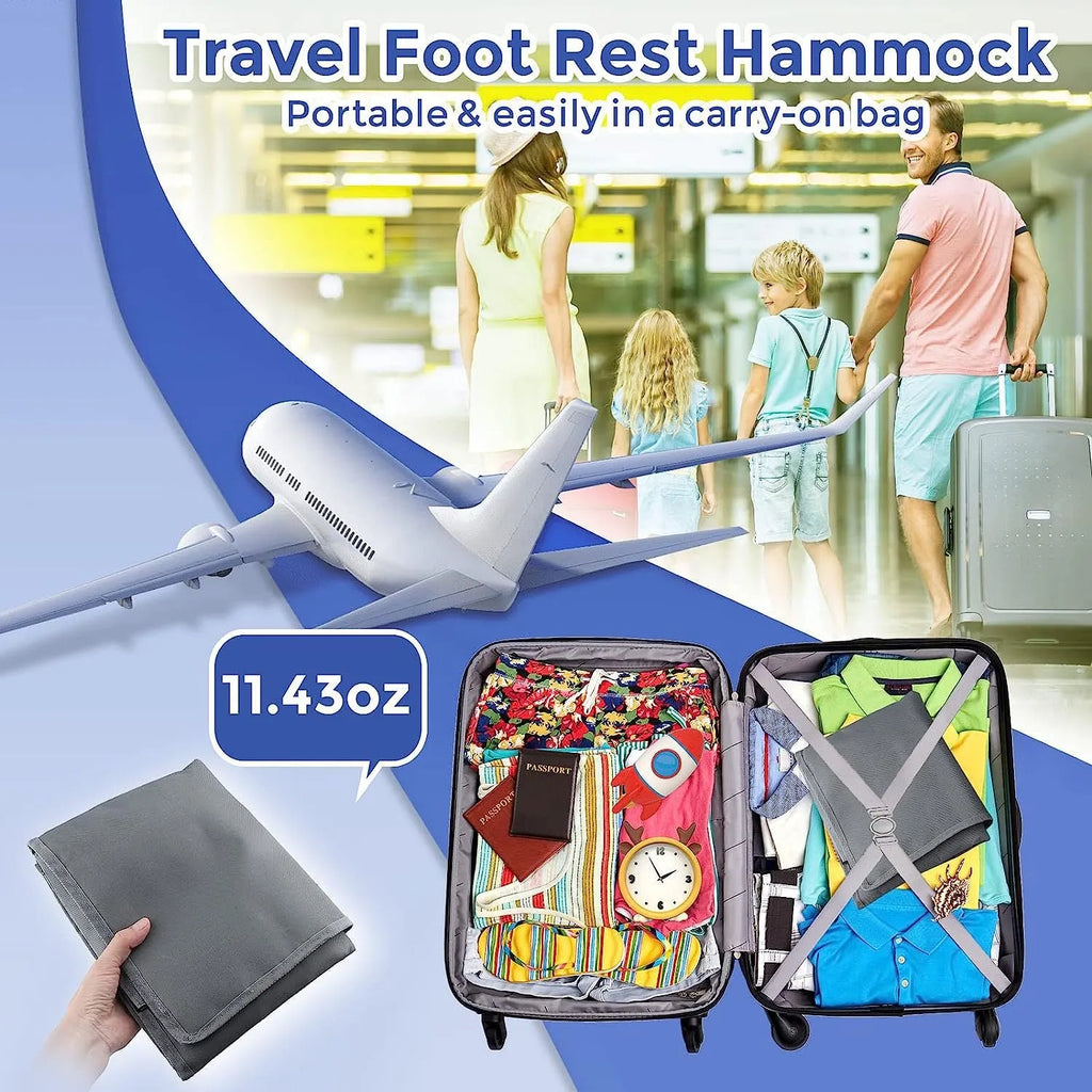 Portable children's aircraft seat extender footrest in nylon with drawstring storage pocket