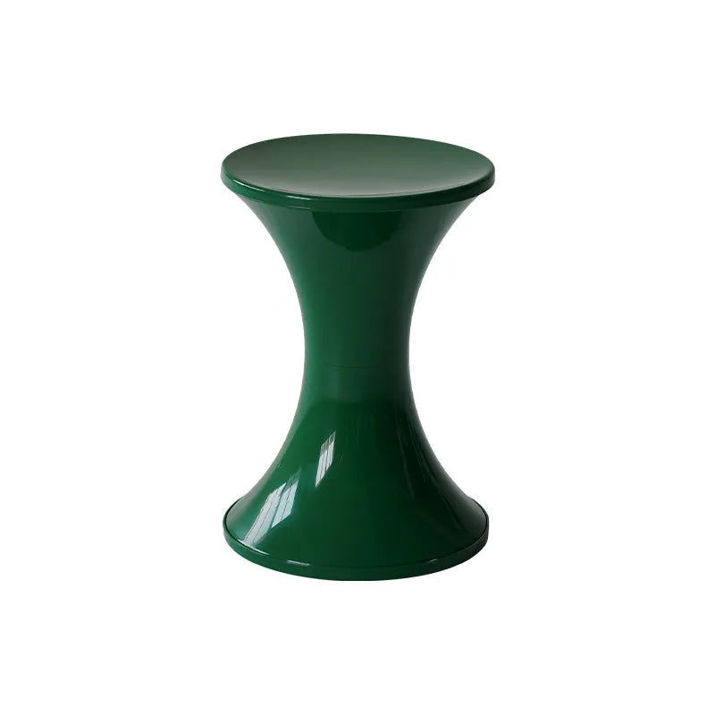 A plastic hourglass-style shoe changing stool in one of five available colours: black, green, red, white, or brown.