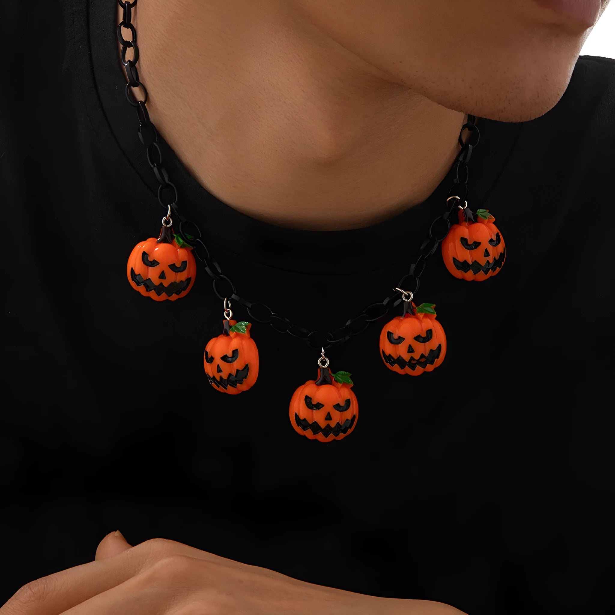 Halloween ghost pumpkin necklace with acrylic pendant in mixed colours on plastic chain