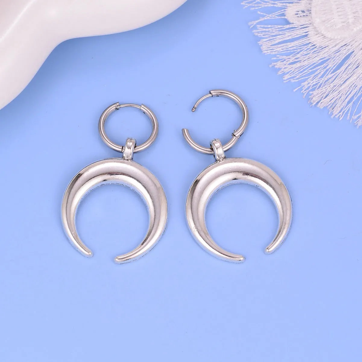 Vintage gothic moon large hoop earrings in silver 18K gold-plated alloy