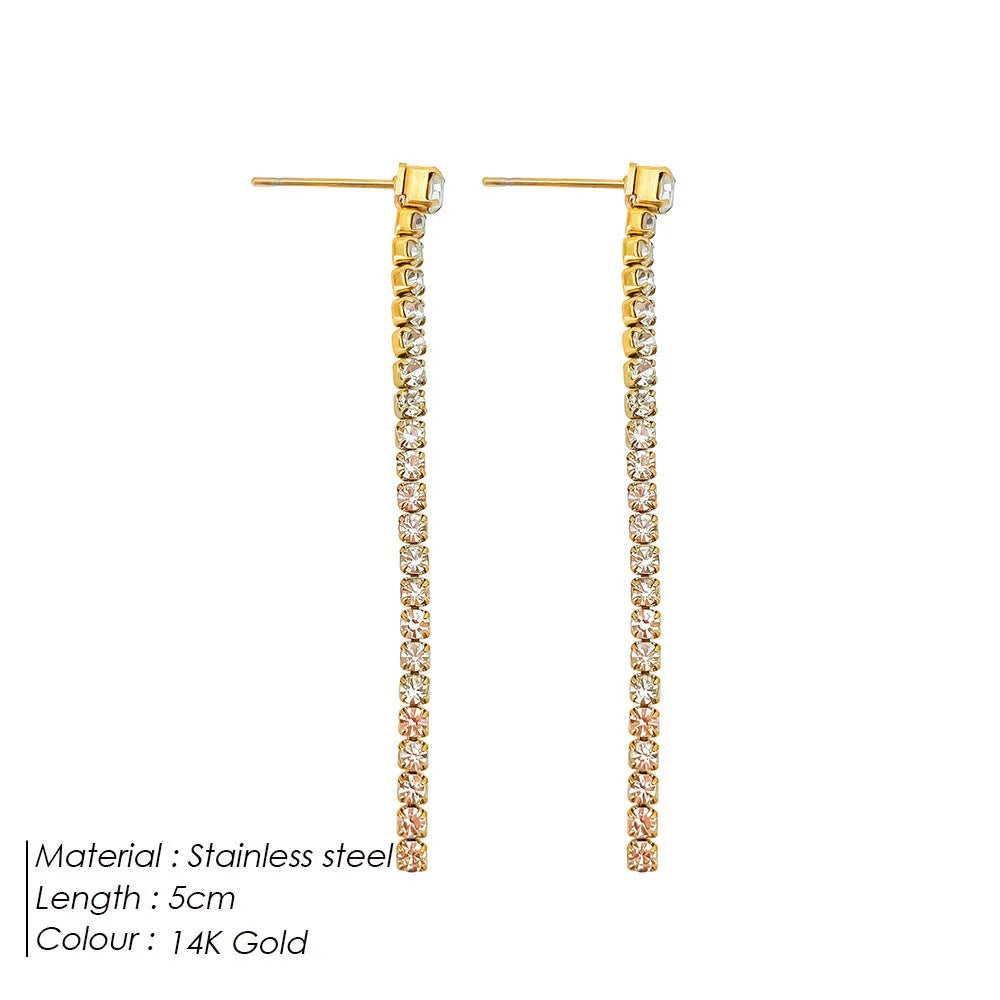 Sweet Elegance women's geometric zircon earrings in stainless steel, shown in gold and steel colour options.