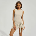 Women's sports skirt tennis suit with back shaping panels in breathable fabric, shown in multiple colours.