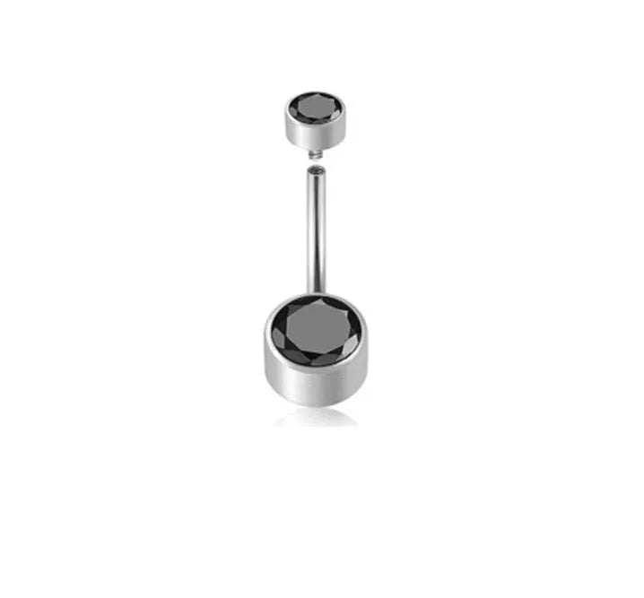 Titanium alloy navel piercing stud with double zircon decoration and internal thread closure in various colours