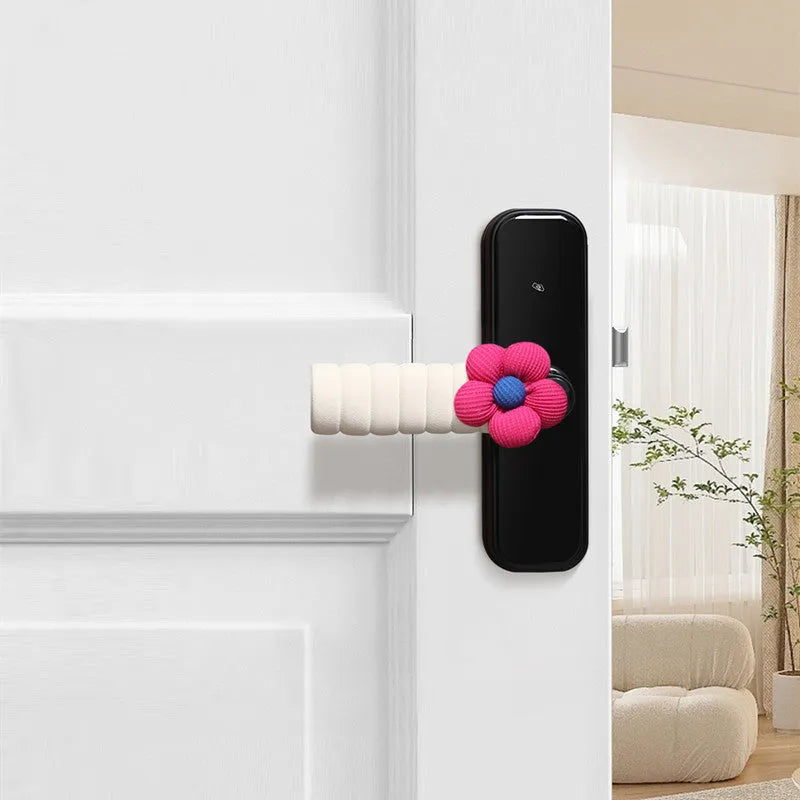 Round floral patterned PEVA door handle protective cover in beige colour.