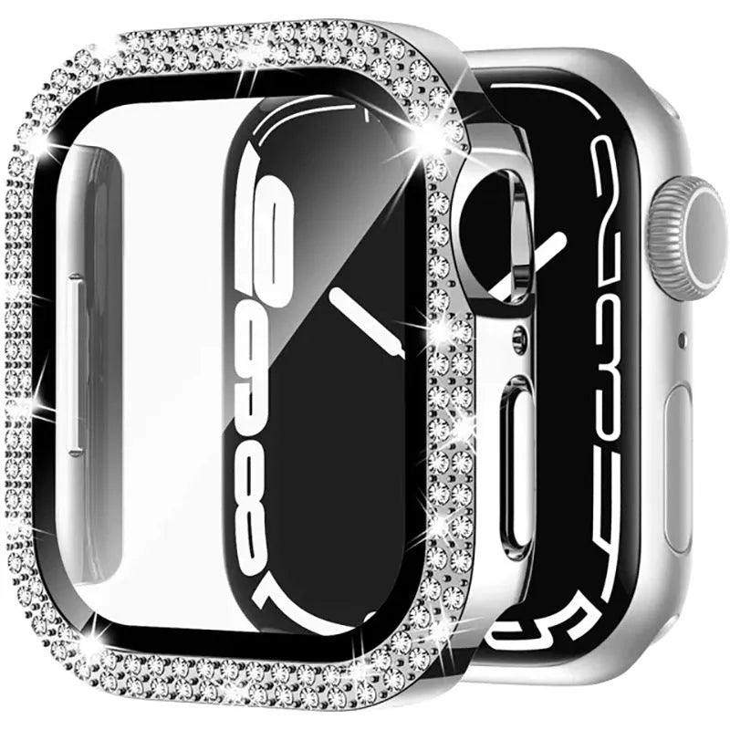 Apple Watch case with double diamond glass peep-proof screen protector in multiple colour options.