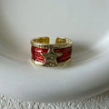 Adjustable copper geometry ring with distressed electroplated finish in four colour options