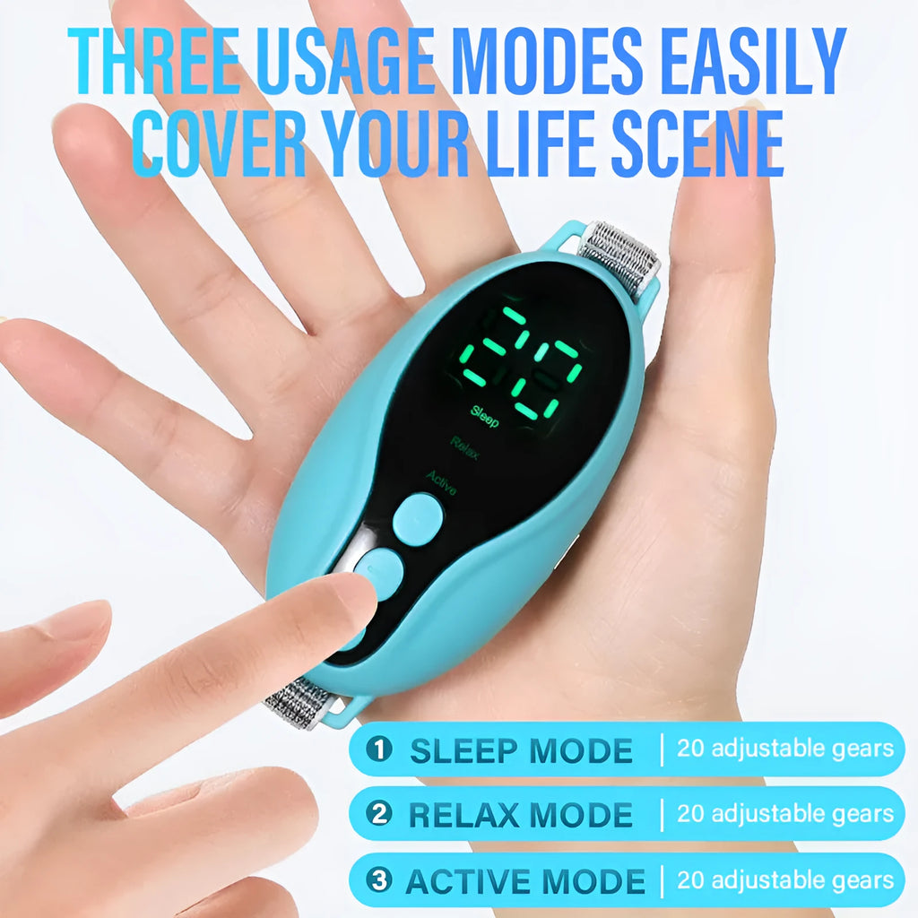 White and blue USB-powered sleep aid instrument showing compact size