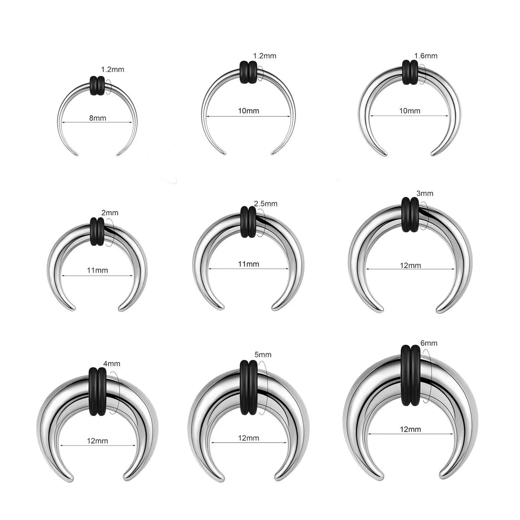 316 stainless steel C-shaped nose ring with buffalo horn detail in black and steel colour options