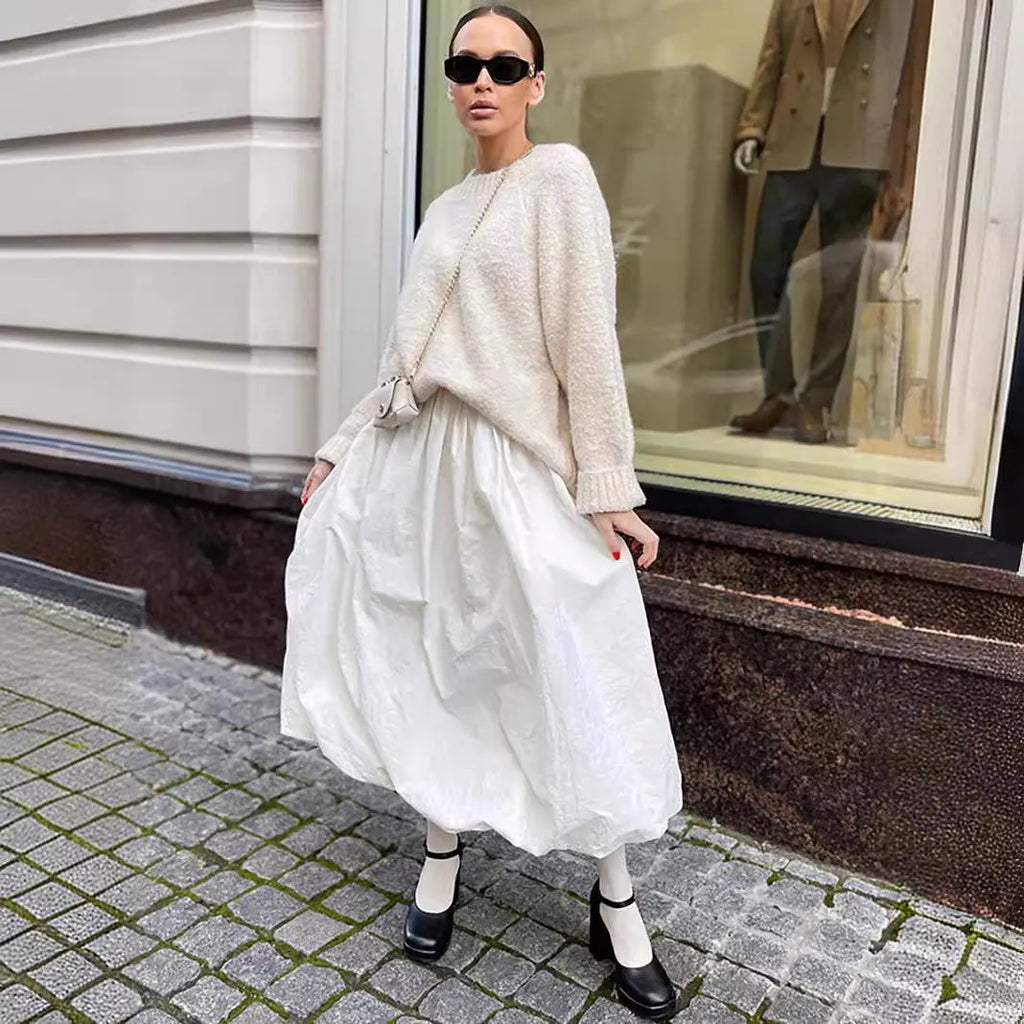 Women's cotton solid colour long skirt in black or white with inelastic construction