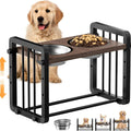 Black wooden dog bowl stand measuring 37x23cm for raised pet feeding