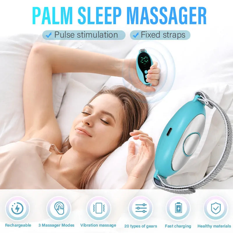 White and blue USB-powered sleep aid instrument showing compact size