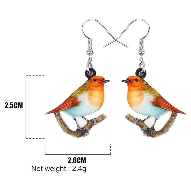 Blue titmouse pendant earrings printed on clear acrylic with animal geometry and snake design elements