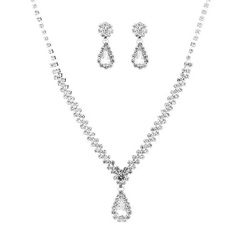 Claw chain rhinestone jewellery set with water drop pendant necklace and matching earrings