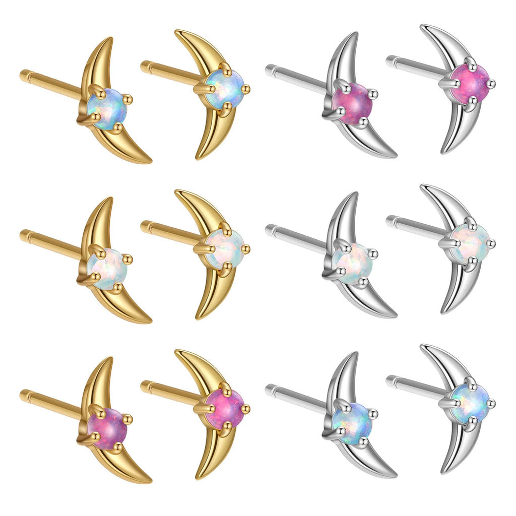 Geometric 925 silver earrings with electroplated gold or platinum finish and coloured stone.