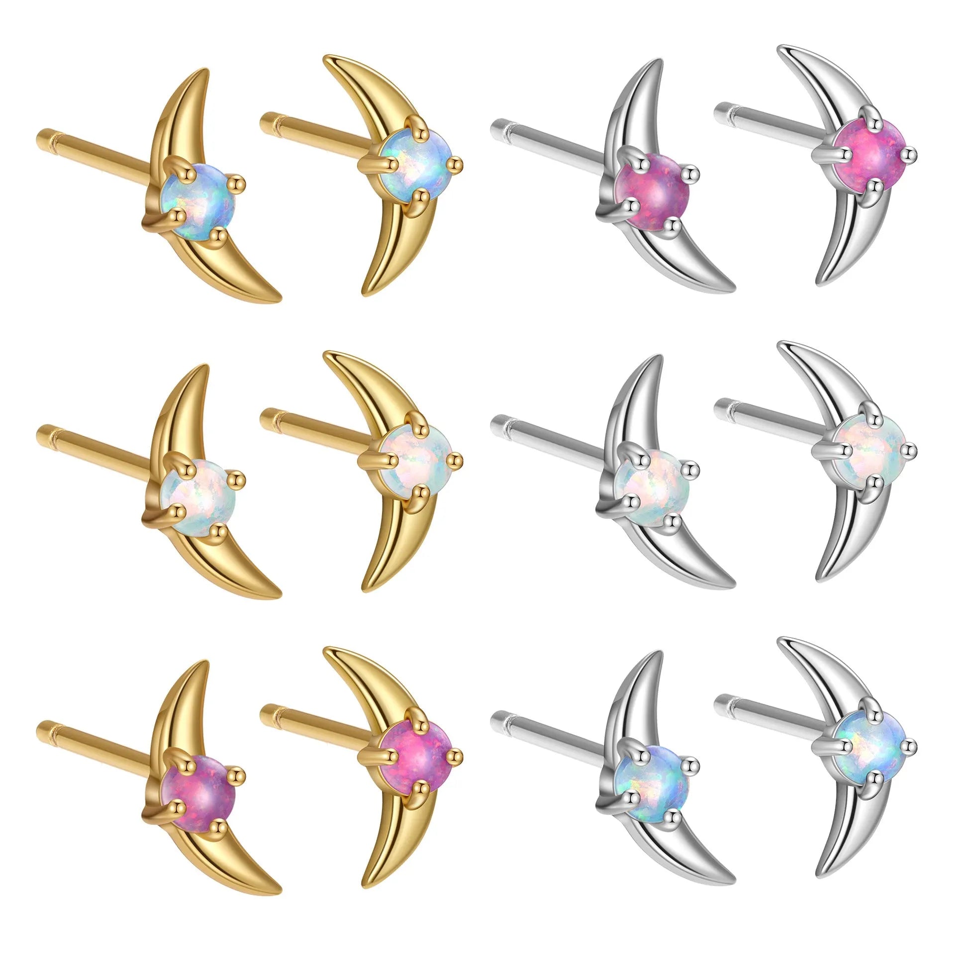 Geometric 925 silver earrings with electroplated gold or platinum finish and coloured stone.