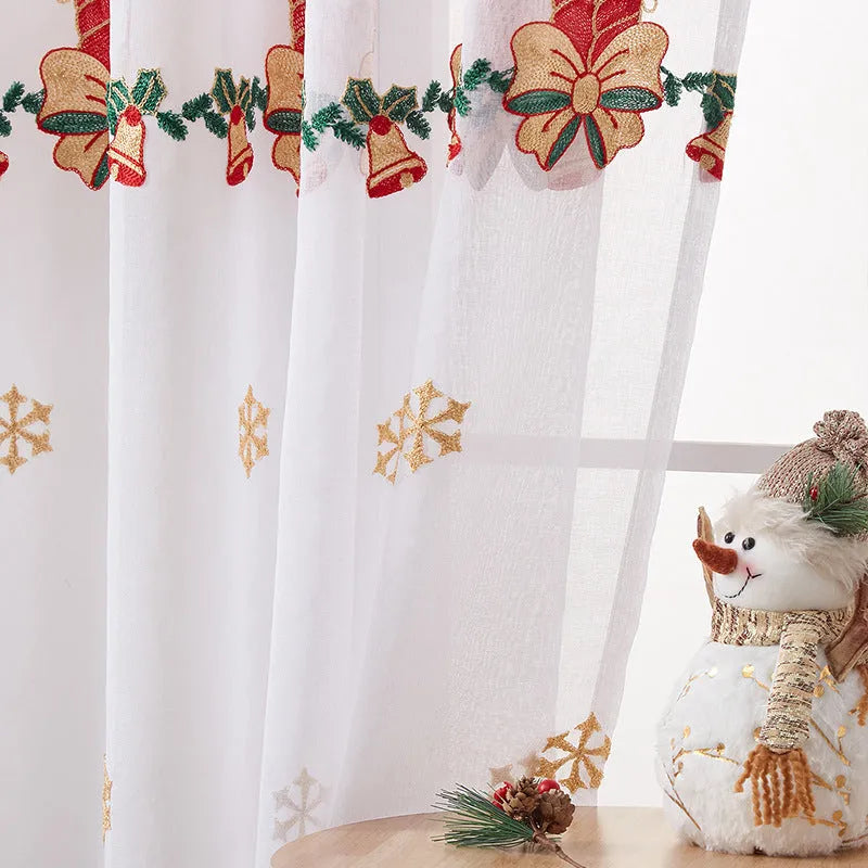 Christmas snowflake embroidery curtain in American style with semi-sunshade functionality