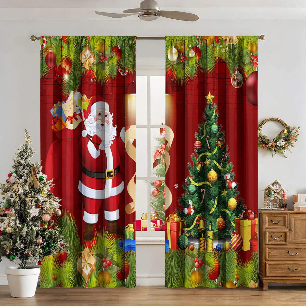 3D digitally printed Christmas curtains in polyester fabric with high sunshade functionality