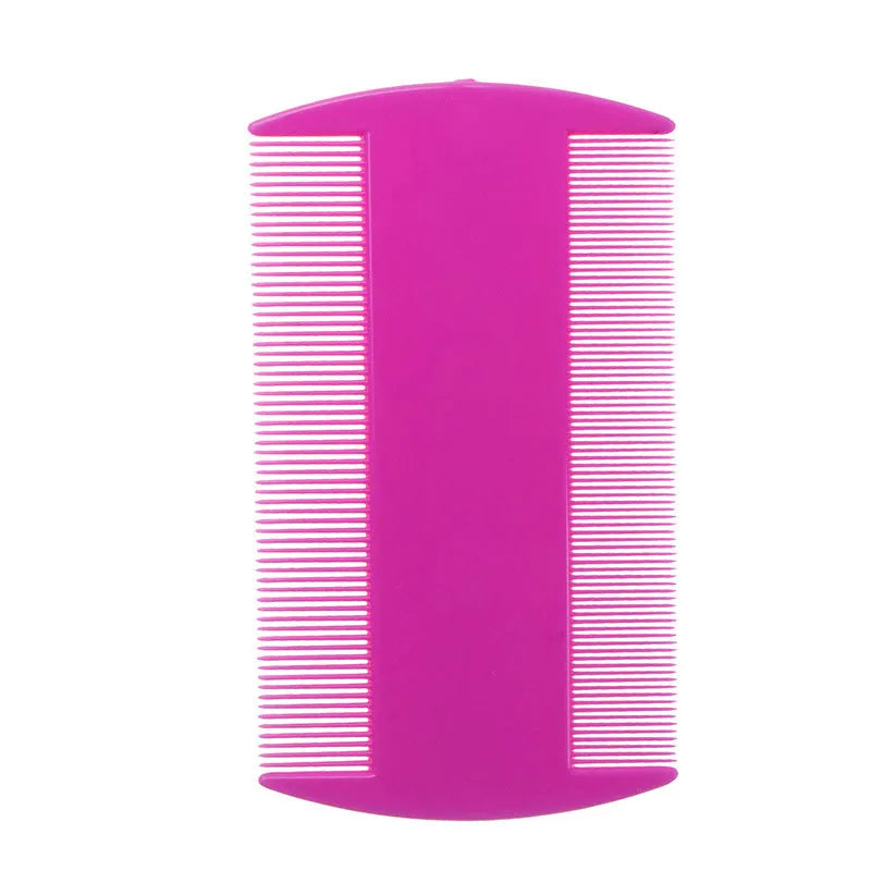 Fine-toothed double-edged plastic comb for flea and lice removal in various colours
