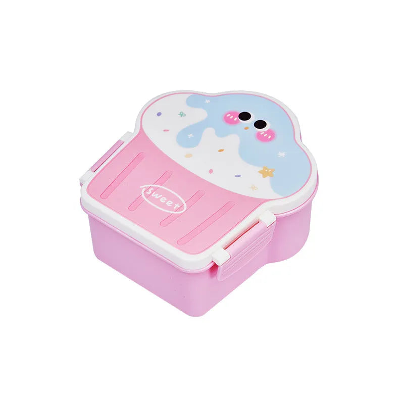 Creative ice cream shaped plastic lunch box with spoon and fork in blue or pink colour options