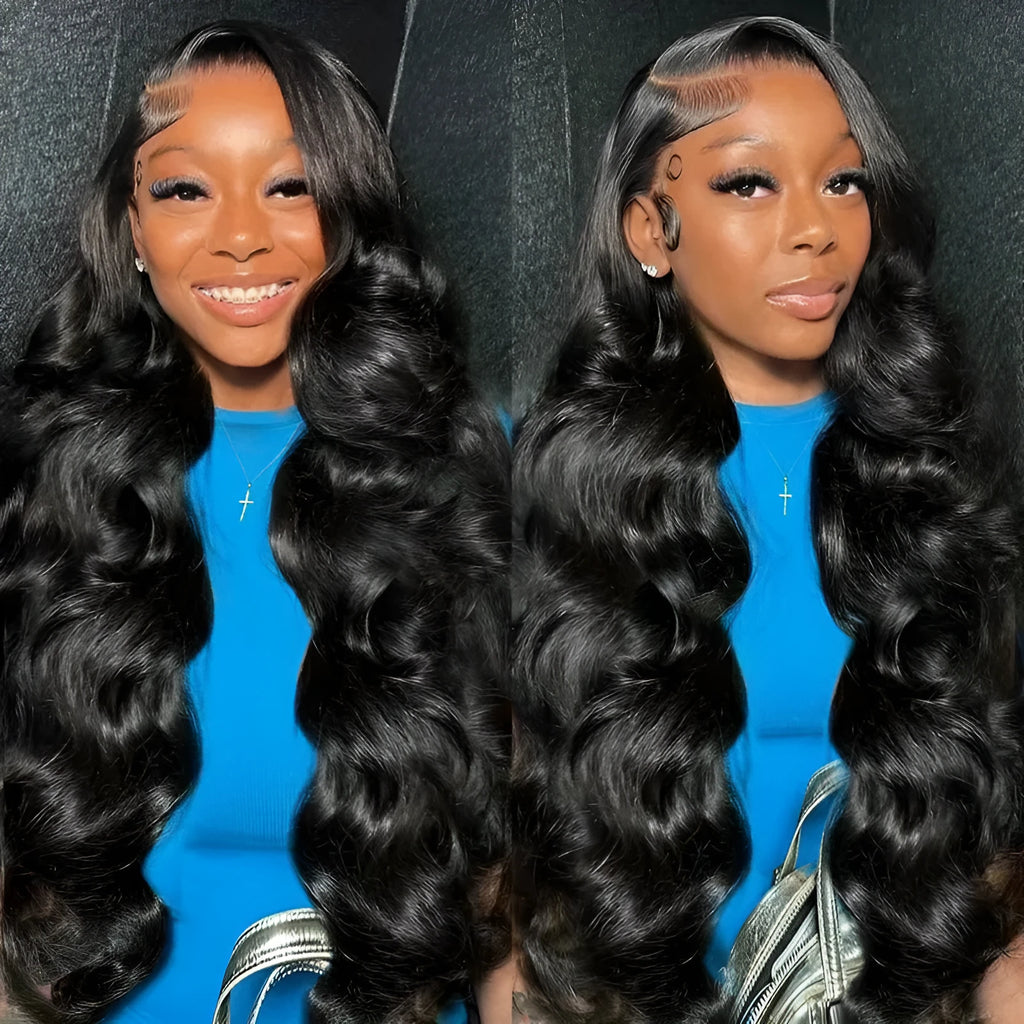 Black synthetic ladies wig with big waves, shown on a mannequin head.